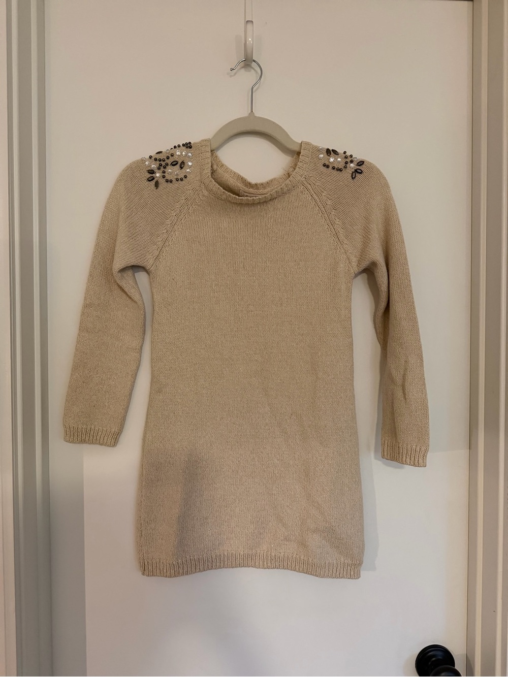 Girls Knit Sweater Dress with Jeweled Shoulders - Sz 7/8